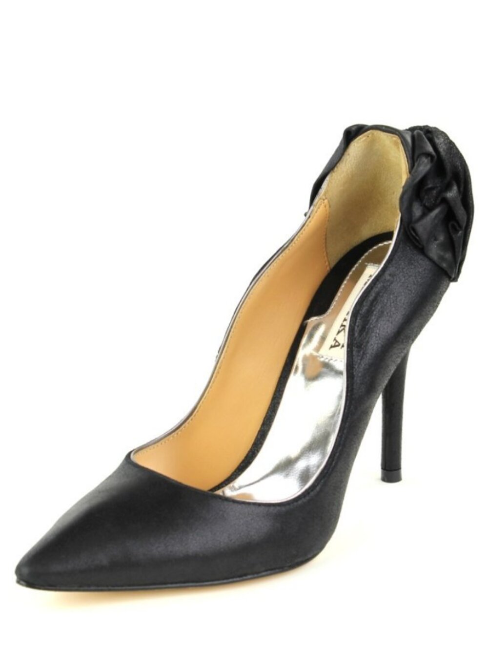 Badgley Mischka Wysdom Black Metallic Leather Bow Pumps Heels Multiple Sizes